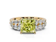 Cluster Engagement Ring Setting for Fancy Yellow Princess Cut Center with 2-Row Shoulder Clusters and Prong Head in Yellow Gold