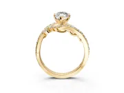 Solitaire Engagement Ring Setting for Marquise Center with Pave Bypass Twist Band and Prong Head in Yellow Gold