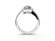 Milgrain Halo Engagement Ring Setting for Fancy Blue Pear-Shaped Center with Three-Sided Pave Band and Prong Head in Sterling Silver