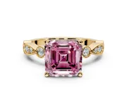 Solitaire Engagement Ring Setting for Fancy Pink Asscher Cut Center with Milgrain Bezel Accents and Prong Head in Yellow Gold
