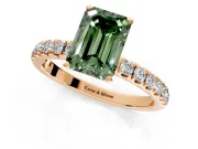 Open Basket Engagement Ring Setting for Fancy Green Emerald Cut Center with Pave Band and Prong Head in Rose Gold