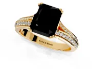Solitaire Engagement Ring Setting for Fancy Black Radiant Cut Center with Pave Rail Split Shank and Prong Head in Yellow Gold