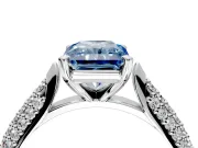 Solitaire Engagement Ring Setting for Fancy Blue Radiant Cut Center with Multi-Row Accents and Prong Head in Platinum