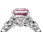 Solitaire Engagement Ring Setting for Fancy Pink Asscher Cut Center with Filigree Band and Prong Head in Platinum