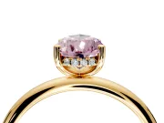 Hidden Halo Engagement Ring Setting for Fancy Pink Pear-Shaped Center with Thin Round-Wire Band and Prong Head in Yellow Gold