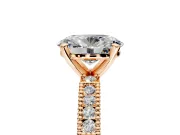 Solitaire Engagement Ring Setting for Oval Center with Milgrain-Edged Pave Band and Prong Head in Rose Gold
