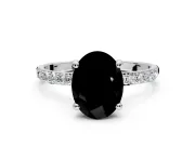 Solitaire Engagement Ring Setting for Fancy Black Oval Center with Pave Accents and Prong Head in White Gold