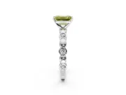 Solitaire Engagement Ring Setting for Fancy Yellow Emerald Cut Center with Beaded Bezel Station Band and Prong Head in Platinum