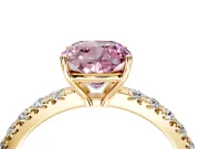 Solitaire Engagement Ring Setting for Fancy Pink Cushion Cut Center with Large Accent Band and Prong Head in Yellow Gold