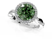 Halo Engagement Ring Setting for Fancy Green Round Cut Center with Pave and Plain Twist Band and Prong Head in Platinum
