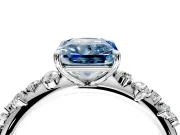 Cluster Engagement Ring Setting for Fancy Blue Radiant Cut Center with Round Cut Accent Band and Prong Head in Sterling Silver