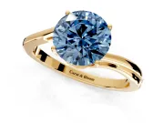 Solitaire Engagement Ring Setting for Fancy Blue Round Cut Center with Plain Bypass Twist Band and Prong Head in Yellow Gold