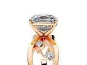 Solitaire Engagement Ring Setting for Asscher Cut Center with Criss-Cross Accent Band and Prong Head in Rose Gold