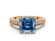 Engraved Engagement Ring Setting for Fancy Blue Asscher Cut Center with Milgrain Pave Band and Prong Head in Rose Gold