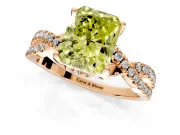 Solitaire Engagement Ring Setting for Fancy Yellow Radiant Cut Center with Narrow Twist Pave Band and Prong Head in Rose Gold