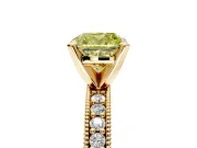 Milgrain Pave Engagement Ring Setting for Fancy Yellow Cushion Cut Center with Accent Band and Prong Head in Yellow Gold