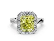 Halo Engagement Ring Setting for Fancy Yellow Radiant Cut Center with Twist Band and Prong Head in Sterling Silver