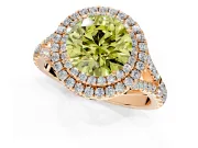 Double Halo Engagement Ring Setting for Fancy Yellow Round Cut Center with Narrow Pave Split Shank and Prong Head in Rose Gold
