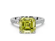 Solitaire Engagement Ring Setting for Fancy Yellow Asscher Cut Center with Widening Pave Band and Claw Prong Head in Sterling Silver