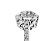 Accent Halo Engagement Ring Setting for Round Cut Center with Full-Length Pave Band and Prong Head in Platinum