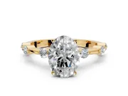 Solitaire Engagement Ring Setting for Oval Center with Bezel Station Band and Prong Head in Yellow Gold
