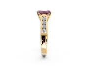 Solitaire Engagement Ring Setting for Fancy Pink Emerald Cut Center with Round Cut Channel Band and Prong Head in Yellow Gold