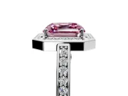 Halo Engagement Ring Setting for Fancy Pink Asscher Cut Center with Framed Halo, Pave Band and Prong Head in Sterling Silver