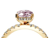 Solitaire Engagement Ring Setting for Fancy Pink Oval Center with Band of Accents and Prong Head in Yellow Gold