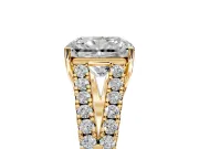 Solitaire Engagement Ring Setting for Radiant Cut Center with Pave Split Shank and Prong Head in Yellow Gold