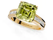 Solitaire Engagement Ring Setting for Fancy Yellow Asscher Cut Center with Princess Cut Channel Band and Prong Head in Yellow Gold