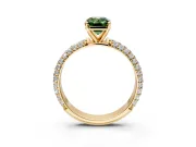 Solitaire Engagement Ring Setting for Fancy Green Emerald Cut Center with Domed Multi-Row Pave Band and Prong Head in Yellow Gold