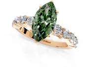 Shared-Prong Engagement Ring Setting for Fancy Green Marquise Center with Graduated Accents and Prong Head in Rose Gold