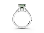 Solitaire Engagement Ring Setting for Fancy Green Asscher Cut Center with Pave Rail Split Shank and Prong Head in Platinum