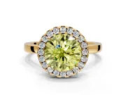 Halo Engagement Ring Setting for Fancy Yellow Round Cut Center with Thin Plain Band and Prong Head in Yellow Gold