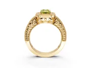 Milgrain Halo Engagement Ring Setting for Fancy Yellow Emerald Cut Center with Pave Band and Prong Head in Yellow Gold