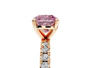 Solitaire Engagement Ring Setting for Fancy Pink Cushion Cut Center with Fine Pave Band and Claw Prong Head in Rose Gold