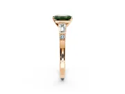 Bar-Set Engagement Ring Setting for Fancy Green Emerald Cut Center with Tapered Baguette Accents and Prong Head in Rose Gold