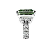 Paired Accent Engagement Ring Setting for Fancy Green Radiant Cut Center with Pave Band and Prong Head in Platinum