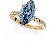 Solitaire Engagement Ring Setting for Fancy Blue Marquise Center with Fine Pave Band and Claw Prong Head in Yellow Gold