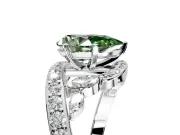 Solitaire Engagement Ring Setting for Fancy Green Pear-Shaped Center with Pave Bypass Twist Band and Prong Head in Platinum