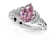 Solitaire Engagement Ring Setting for Fancy Pink Pear-Shaped Center with Filigree Band and Prong Head in Platinum