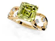 Solitaire Engagement Ring Setting for Fancy Yellow Asscher Cut Center with Criss-Cross Accent Band and Prong Head in Yellow Gold