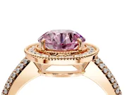 Milgrain Halo Engagement Ring Setting for Fancy Pink Round Cut Center with Three-Sided Pave Band and Prong Head in Rose Gold