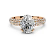 Solitaire Engagement Ring Setting for Oval Center with Multi-Row Pave Accents and Basket Head in Rose Gold