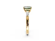 3 Stone Engagement Ring Setting for Fancy Green Princess Cut Center with Tapered Baguettes, Plain Band and Prong Head in Yellow Gold