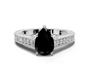 Solitaire Engagement Ring Setting for Fancy Black Pear-Shaped Center with Engraved Pave Band and Prong Head in Sterling Silver