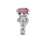 Solitaire Engagement Ring Setting for Fancy Pink Cushion Cut Center with Crossover Accents and Prong Head in Platinum