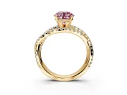 Solitaire Engagement Ring Setting for Fancy Pink Round Cut Center with Woven 3-Strand Pave Band and Prong Head in Yellow Gold