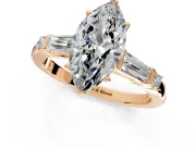 Bar-Set Engagement Ring Setting for Marquise Center with Tapered Baguette Accents and Prong Head in Rose Gold