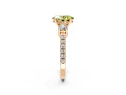 3 Stone Engagement Ring Setting for Fancy Yellow Oval Center with Round Cut Side Accents and Prong Head in Rose Gold